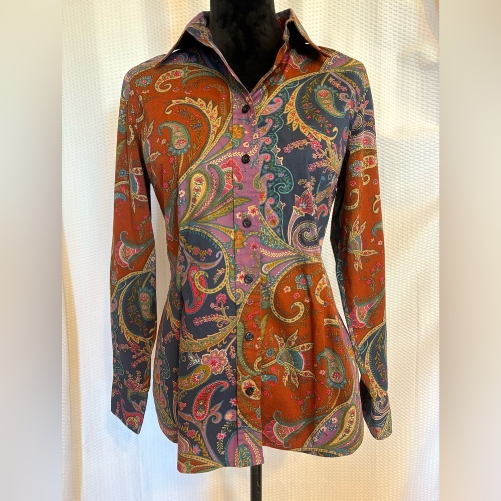 Coldwater Creek multicolored paisley print boho long sleeve blouse size small